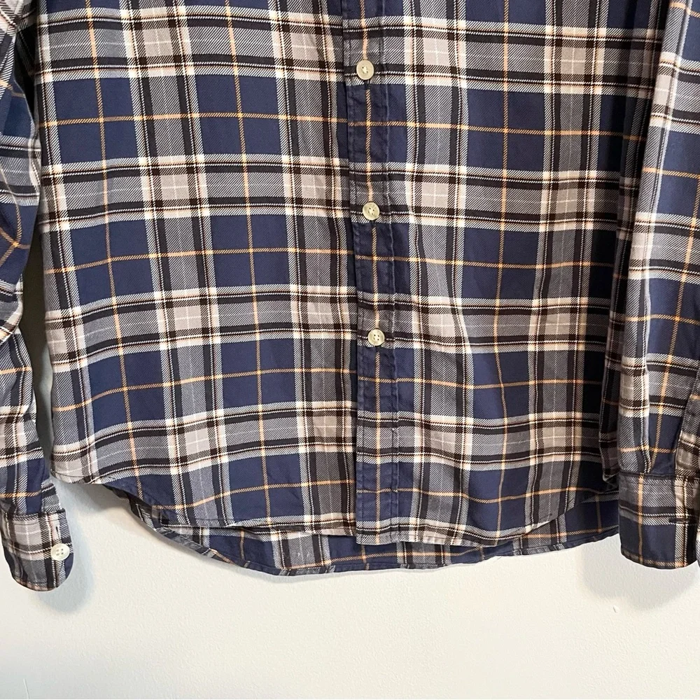J. Crew Men’s Cotton Plaid Button Down Long Sleeved Shirt Blue/White Size Large